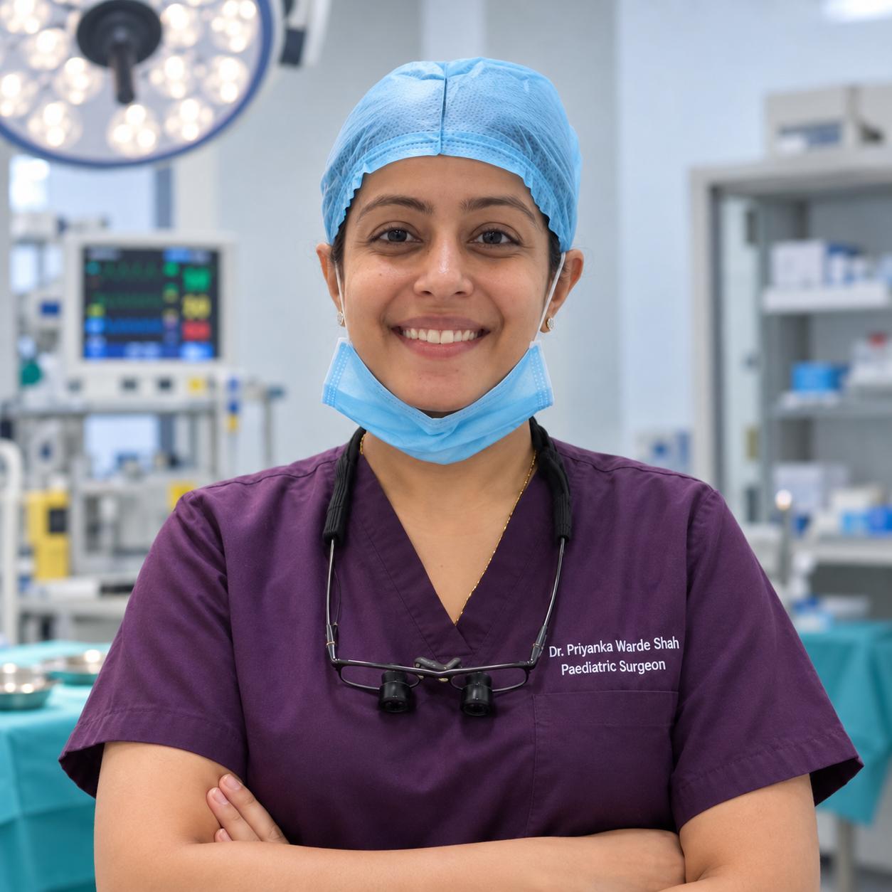 Dr. Priyanka Warde Shah in operating-theatre attire